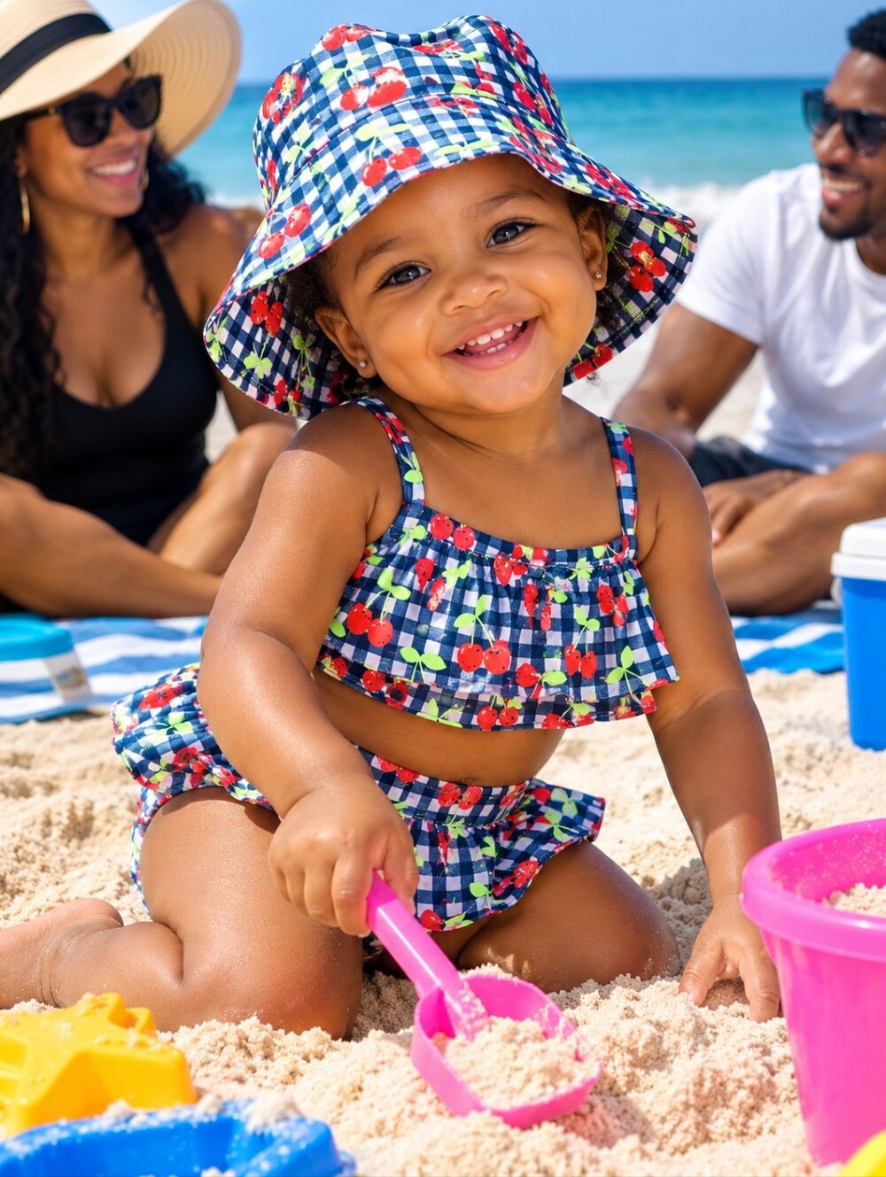 Reversable Girls Cherry Print Bucket Hat